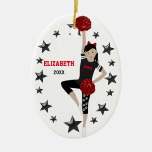 Adorno De Cerámica Dance Pom Black Hair Black and Red