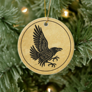 Adorno De Cerámica Dancing Norse Raven