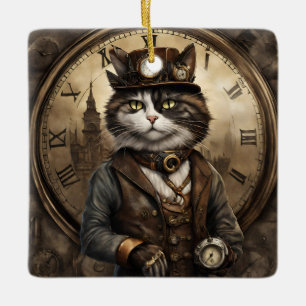 Adorno De Cerámica Dapper Steampunk Calico Cat