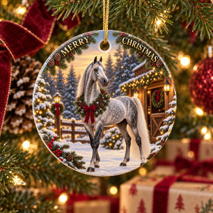 Adorno De Cerámica Dapple Gray American Saddlebred Feliz Navidad