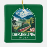 Adorno De Cerámica Darjeeling India Travel Art Emblem<br><div class="desc">Diseño de viaje vector retro Darjeeling. Darjeeling es un pueblo del estado indio de Bengala Occidental, en las estribaciones del Himalaya. Sigue siendo el término de la vía férrea Darjeeling Himalayan de ancho estrecho. Famoso por el distintivo té negro que se cultiva en las plantaciones que salpican las laderas de...</div>