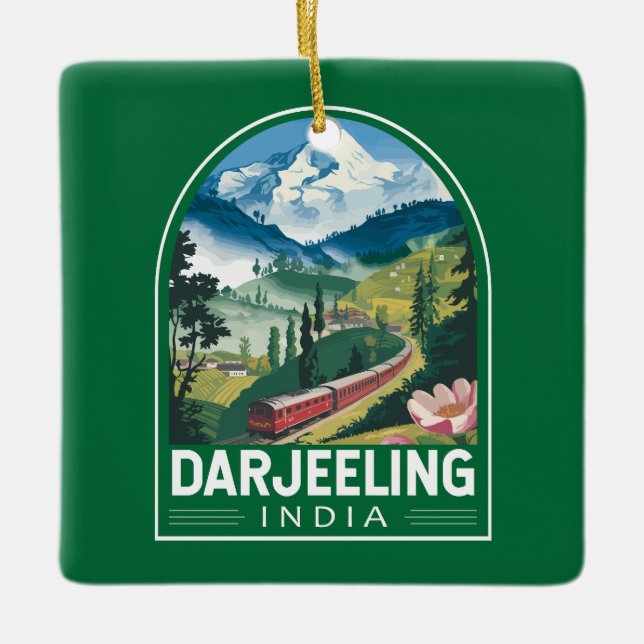Adorno De Cerámica Darjeeling India Travel Art Emblem (Anverso)