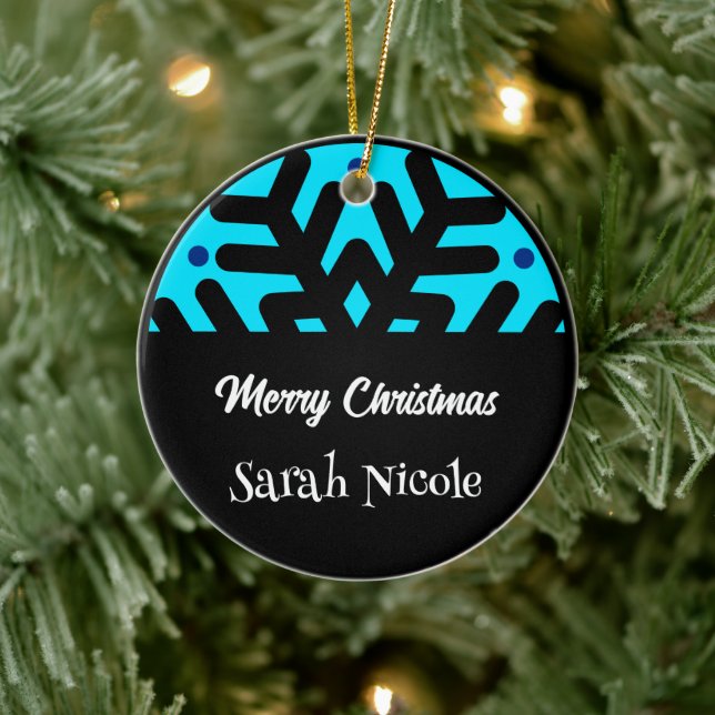 Adorno De Cerámica Dark Blue Custom Snowflake Christmas Ornament (Árbol)