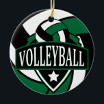 Adorno De Cerámica Dark Green and Black 🏐 Volleyball Logo<br><div class="desc">Volleyball Ornament featured in a dark green, black and white with diy name and year or number. A great gift for any volleyball player. ⭐This Product is 100% Customizable. *****Click on CUSTOMIZE BUTTON to add, delete, move, resize, changed around, rotate, etc... any of the graphics or text or use the...</div>