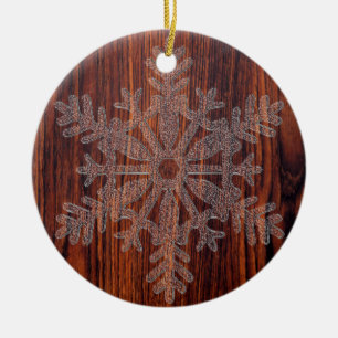 Adorno De Cerámica Dark Mahogany Wood cristales copos de nieve