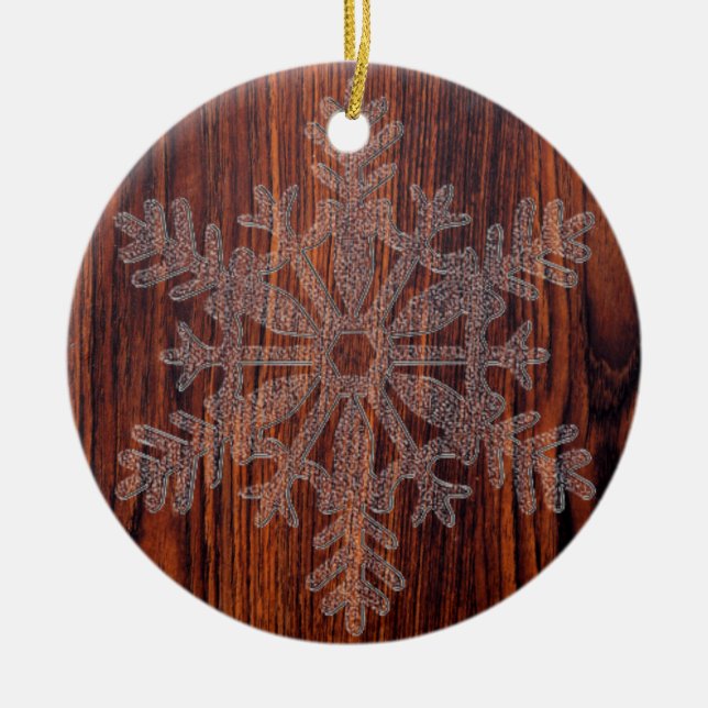 Adorno De Cerámica Dark Mahogany Wood cristales copos de nieve (Frente)