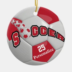 Adorno De Cerámica Dark Red Soccer Ball   Personalizar