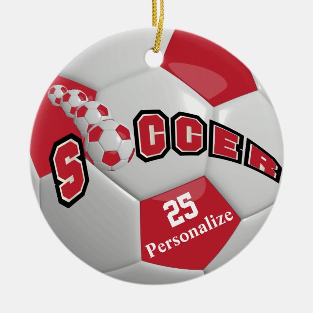 Adorno De Cerámica Dark Red Soccer Ball | Personalizar (Frente)