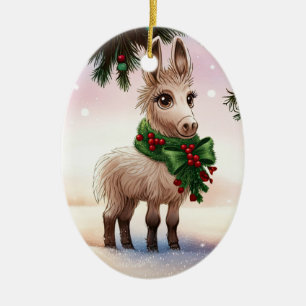 Adorno De Cerámica Darling Donkey Navidades Wreath Holiday