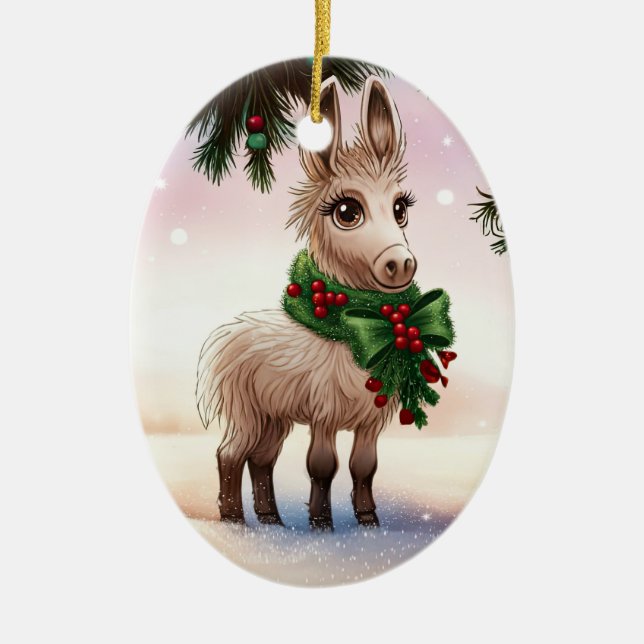 Adorno De Cerámica Darling Donkey Navidades Wreath Holiday (Frente)