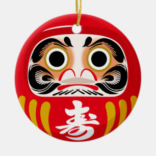 Adorno De Cerámica Daruma (encanto tradicional japonés de buena suert