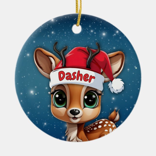 Adorno De Cerámica Dasher Baby Deer, Fawn, Doe, Reindeer 🦌🎄 (Frente)