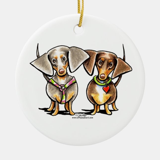 Adorno De Cerámica Dashing Dapplids Dachshunds (Frente)