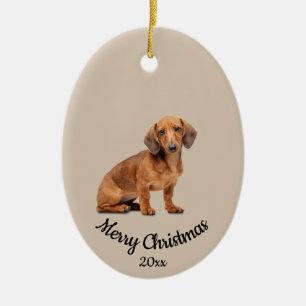 Adorno De Cerámica Dated Custom Photo Christmas Daschund Dog Pet