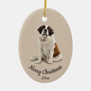 Adorno De Cerámica Dated Custom Photo Christmas St. Bernard Dog Pet