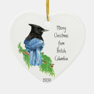 Adorno De Cerámica Dato Feliz Navidad Columbia Británica Jay Bird
