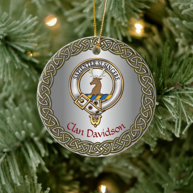 Adorno De Cerámica Davidson Clan Badge/Tartan Thistle Personalized (Árbol)