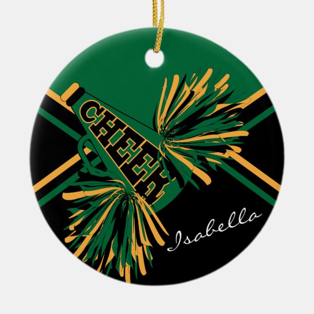 Adorno De Cerámica 💖 de animadores 📣 - Verde, Negro y Oro (Frente)