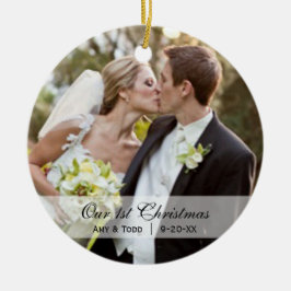 Adorno De Cerámica de boda con foto de nuestra primera Navidad