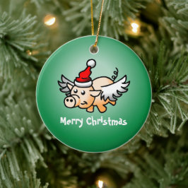Adorno de cerámica de cerdo volador de Navidad