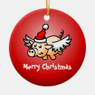 Adorno de cerámica de cerdo volador de Navidad