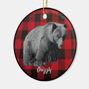 Adorno de cerámica de cuadros de búfalo de oso gri