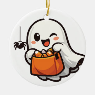 Adorno de cerámica de fantasma espeluznante lindo