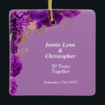 Adorno de cerámica de Floral Púrpura para aniversa<br><div class="desc">Celebre su amor y compromiso con este hermoso adorno de aniversario de boda floral. Se puede personalizar con sus nombres y fecha de boda,  o con cualquier otro mensaje que elija.</div>