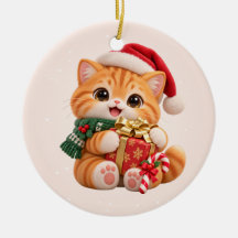 Adorno de cerámica de gatito lindo Navidad