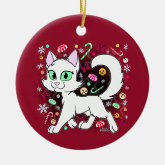 Adorno de cerámica de gato de Navidad (Rojo)
