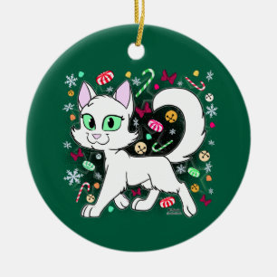 Adorno de cerámica de gato de Navidad (Verde)