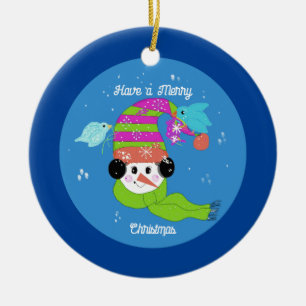Adorno de cerámica de hombre de nieve Feliz Navida