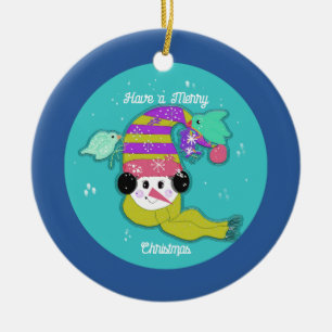 Adorno de cerámica de hombre de nieve pájaros Feli