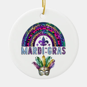 Adorno de cerámica de máscara y arcoíris de Mardi 