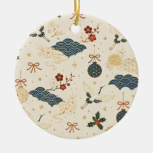 Adorno de cerámica de Navidad con grulla japonesa