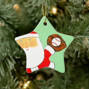 Adorno de cerámica de Navidad de béisbol