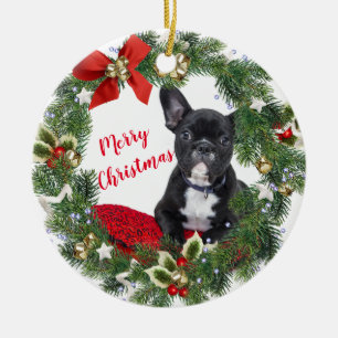 Adorno de cerámica de Navidad de Bulldog Francés F