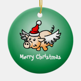 Adorno de cerámica de Navidad de cerdo volador