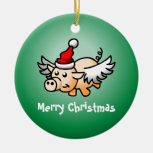 Adorno de cerámica de Navidad de cerdo volador