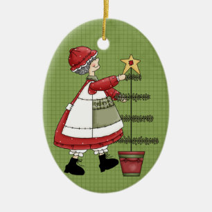 Adorno de cerámica de Navidad de la Sra. Claus