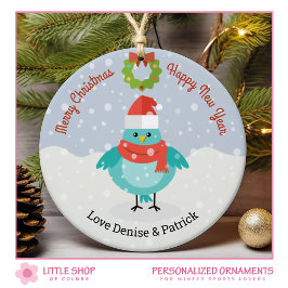 Adorno de cerámica de Navidad de pájaro lindo en l