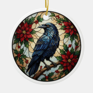 Adorno de cerámica de Navidad gótica cuervo poinse