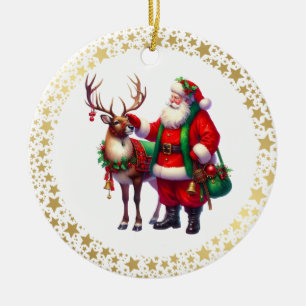 Adorno de cerámica de Navidad Reno de Santa