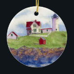 adorno de cerámica de nubble de verano<br><div class="desc">Nubble Light House York Maine</div>