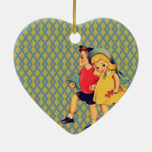 Adorno De Cerámica de nuevo a niños retros del vintage del kitsch de