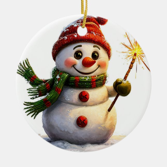 Adorno de cerámica de regalo Alegría de muñeco de  (Frente)