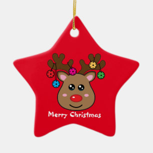 Adorno De Cerámica 🎄 de reno de bolas ⭐ con forma de estrella