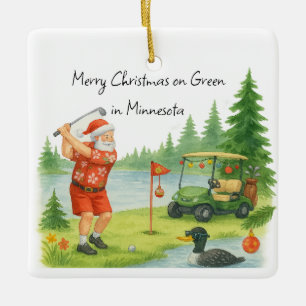 Adorno de cerámica de Santa jugando golf en Minnes