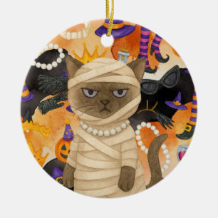 Adorno De Cerámica De temática de Halloween para amantes del gato sia
