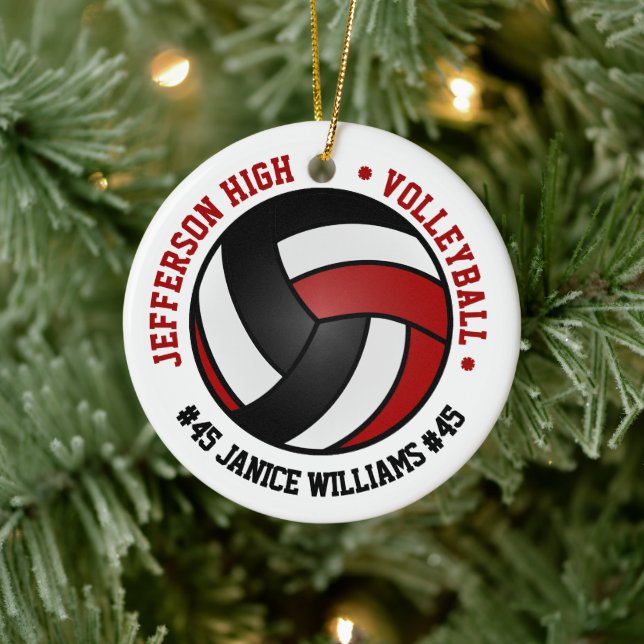 Adorno De Cerámica 🏐 de voleibol rojo, negro y blanco (Árbol)